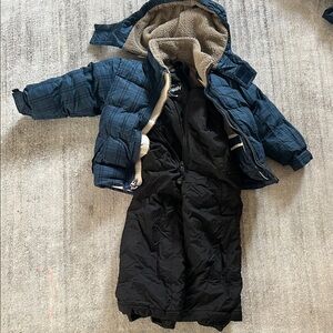 Plaid Hooded Winter Jacket with Black Snowsuit